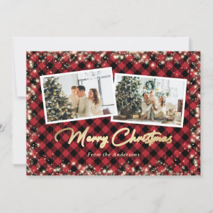 Cartes Pour Fêtes Annuelles Red Buffalo Plaid Gold Photo Noël