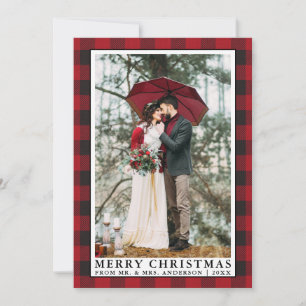 Cartes Pour Fêtes Annuelles Red Buffalo Plaid Joyeux Noël Mariage Photo