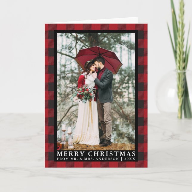 Cartes Pour Fêtes Annuelles Red Buffalo Plaid Mariage photo Plier Noël (Devant)