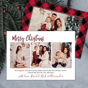 Cartes Pour Fêtes Annuelles Red Buffalo Plaid Modern 3 Multi Photo Noël
