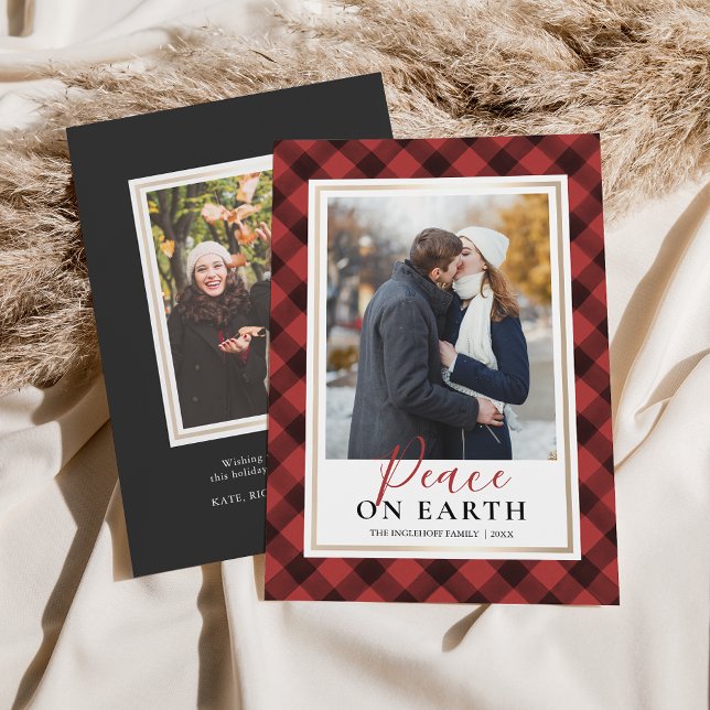 Cartes Pour Fêtes Annuelles Red Buffalo Plaid Peace On Earth Photo (Créateur téléchargé)