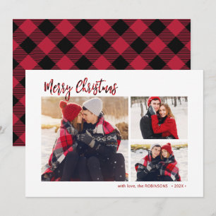 Cartes Pour Fêtes Annuelles Red Buffalo Plaid Russe 3 Multi Photo Noël