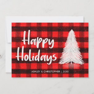 Cartes Pour Fêtes Annuelles Red Buffalo Plaid Rustic Tree tendance Happy