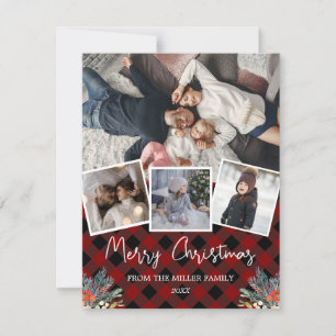 Cartes Pour Fêtes Annuelles Red Buffalo plaid rustique collage photo Holiday