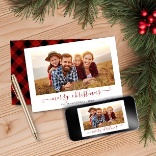 Cartes Pour Fêtes Annuelles Red Buffalo Plaid Script Joyeux Noël Photo