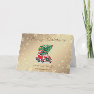 Cartes Pour Fêtes Annuelles Red Car Pine Tree Présente Joyeux voeux de Noël