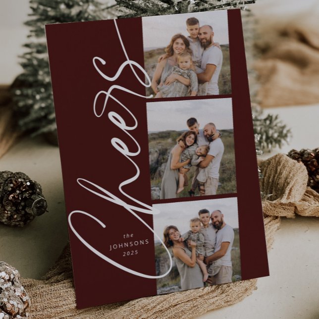 Cartes Pour Fêtes Annuelles Red Cheers minimal moderne élégant Script Noël (Créateur téléchargé)