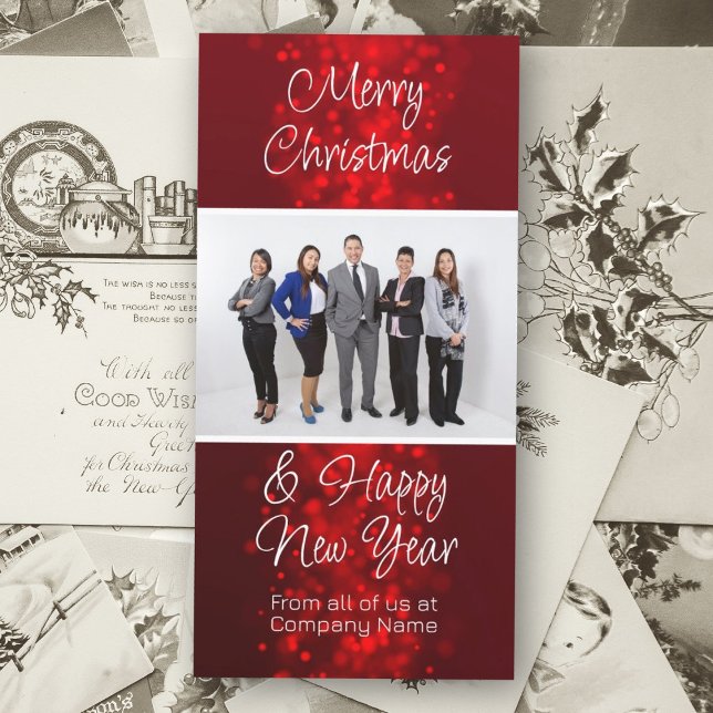 Cartes Pour Fêtes Annuelles Red Christmas Holiday Business Photo Logo Salutati (Créateur téléchargé)