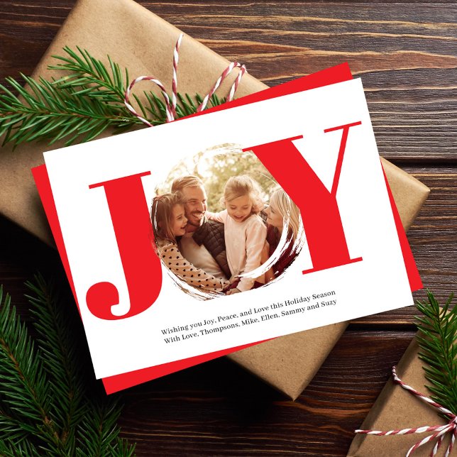 Cartes Pour Fêtes Annuelles Red Christmas Photo Joy Typographie (Joy typography photo template greeting card. )
