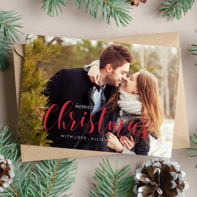 Cartes Pour Fêtes Annuelles Red Christmas Pines Photo Grey (Créateur téléchargé)