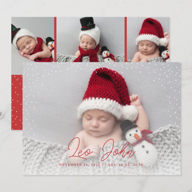 Cartes Pour Fêtes Annuelles Red Delicate Neige Pleine photo Noël bébé (Devant / Derrière)