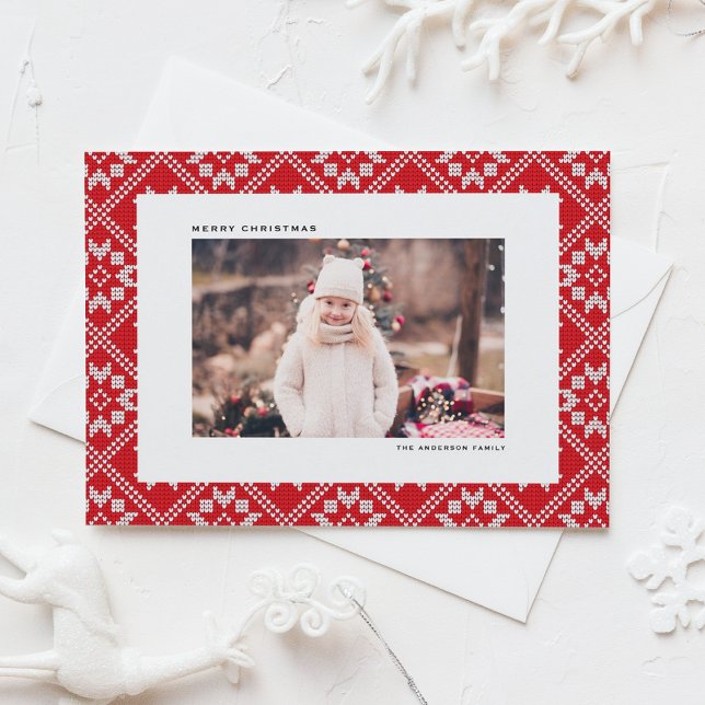 Cartes Pour Fêtes Annuelles Red Fair Isle Winter Knit Motif Photo Noël (Red Fair Isle Winter Knit Pattern Photo Christmas Holiday Postcard)