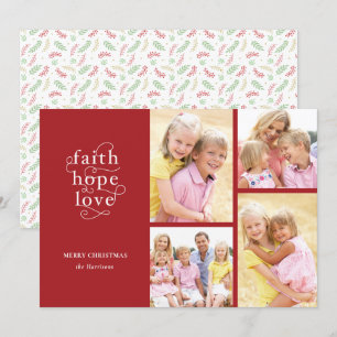 Cartes Pour Fêtes Annuelles Red Faith Hope Love Typographie 4-Photo Noël