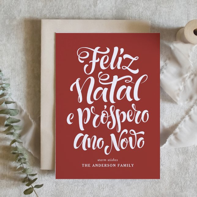 Cartes Pour Fêtes Annuelles Red Feliz Natal e Próspero Ano Calligraphie (Créateur téléchargé)