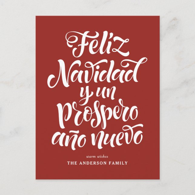 Cartes Pour Fêtes Annuelles Red Feliz Navidad Calligraphie moderne (Devant)