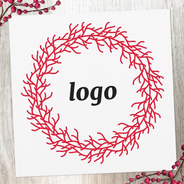 Cartes Pour Fêtes Annuelles Red Festive Wreath Logo Business (Logo wreath business promotional holiday card)