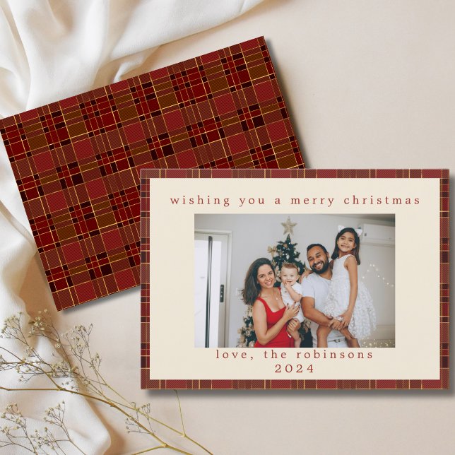 Cartes Pour Fêtes Annuelles Red Gold En vichy Plaid Photo personnalisée Noël (Créateur téléchargé)