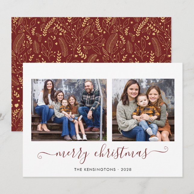Cartes Pour Fêtes Annuelles Red Gold Simple Script Joyeux Noël Photo Vacances (Devant / Derrière)