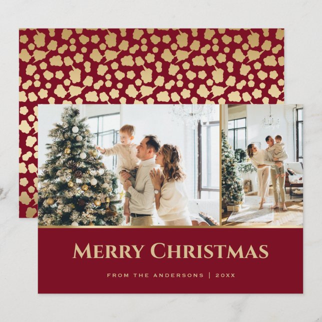 Cartes Pour Fêtes Annuelles Red Gold Stars Photo Noël (Devant / Derrière)