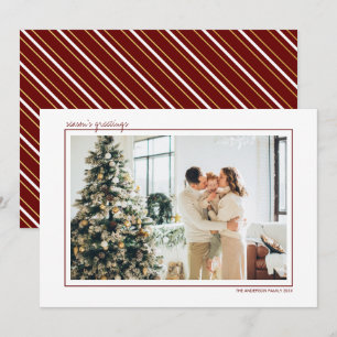 Cartes Pour Fêtes Annuelles Red & Gold Stripes Bonnes Fêtes Photo Holida