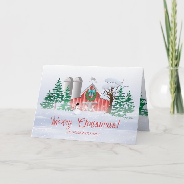 Cartes Pour Fêtes Annuelles Red Grange Noël Wreath Snowman (Devant)