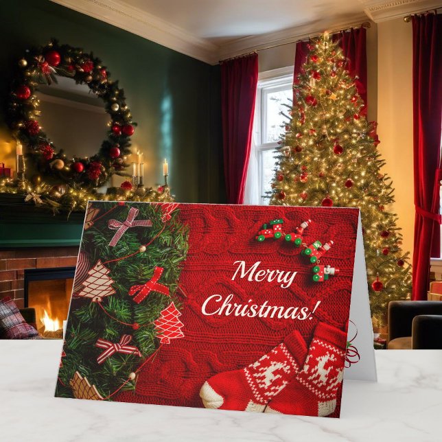 Cartes Pour Fêtes Annuelles Red & Green Country Noël Votre texte Happy (Créateur téléchargé)