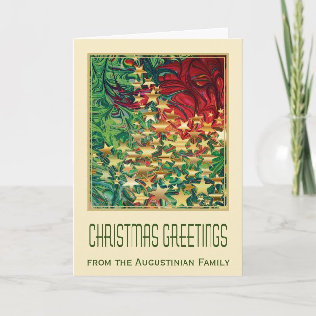 Cartes Pour Fêtes Annuelles Red Green Gold Stars Christian NOËL REMERCIE (Devant)