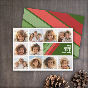 Cartes Pour Fêtes Annuelles Red Green Retro Stripes - 10 Photo Collage