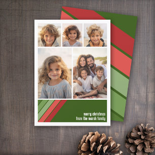 Cartes Pour Fêtes Annuelles Red Green Retro Stripes - 5 Photo Collage