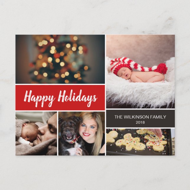 Cartes Pour Fêtes Annuelles Red Happy Holidays Photo Collage Noël (Devant)