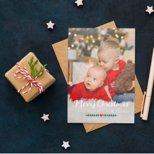 Cartes Pour Fêtes Annuelles Red Heart Green Twigs Photo Joyeux Noël