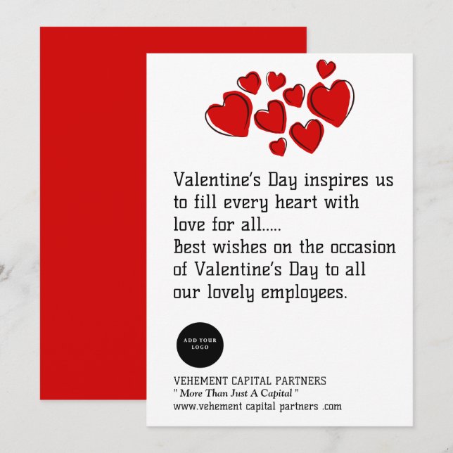 Cartes Pour Fêtes Annuelles Red Hearts Employés Bureau Logo Valentines Day (Devant / Derrière)