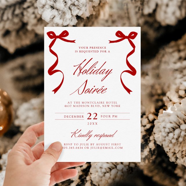 Cartes Pour Fêtes Annuelles Red Holiday Soirée Main Drag Whimsical Bows (Créateur téléchargé)
