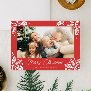 Cartes Pour Fêtes Annuelles Red Holly Berry Corners Frame Photo