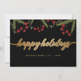 Cartes Pour Fêtes Annuelles Red Holly Black & Gold Corporate Happy Holidays