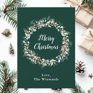 Cartes Pour Fêtes Annuelles Red Holly Wreath Joyeux Noël