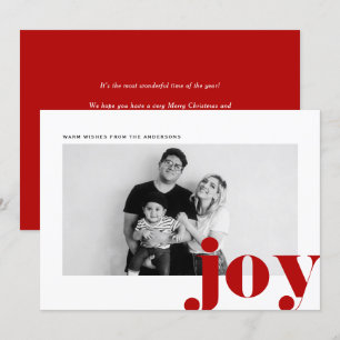 Cartes Pour Fêtes Annuelles Red Joy Bold Typographie Photo moderne Noël