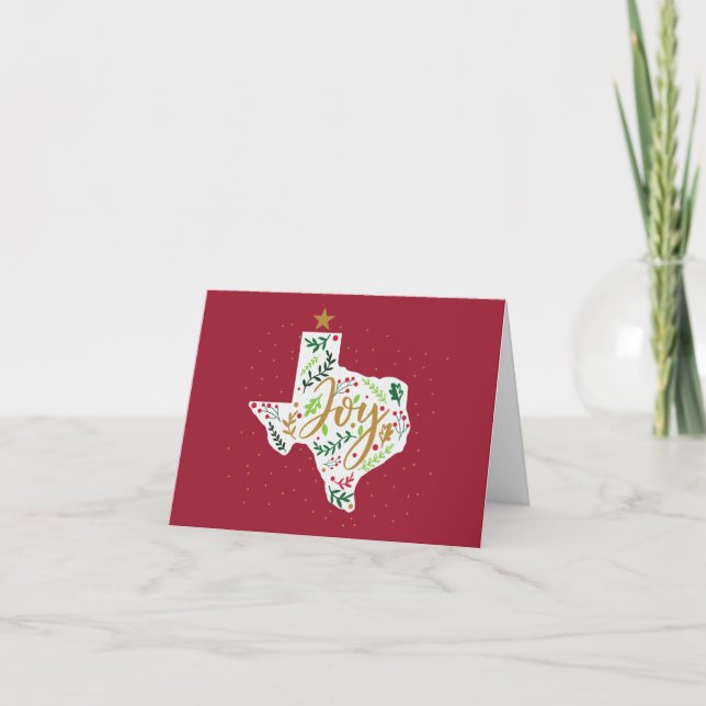 Cartes Pour Fêtes Annuelles Red Joy Holiday Feuilles Texas Shape Photo (Devant)