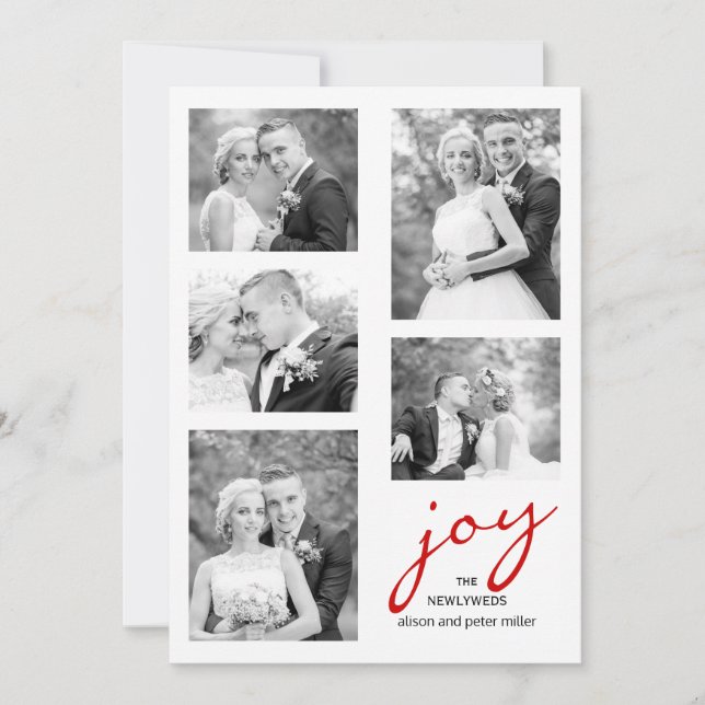 Cartes Pour Fêtes Annuelles Red joy jeunes mariés élégant collage photo Noël (Devant)