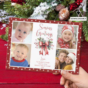 Cartes Pour Fêtes Annuelles Red Joyeuses Fêtes 4 Photo Script Bow Lumières
