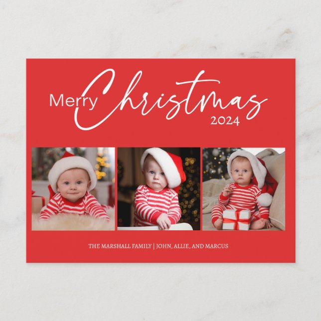 Cartes Pour Fêtes Annuelles Red Joyeux Noël 2024 Photo Collage Typographie (Devant)