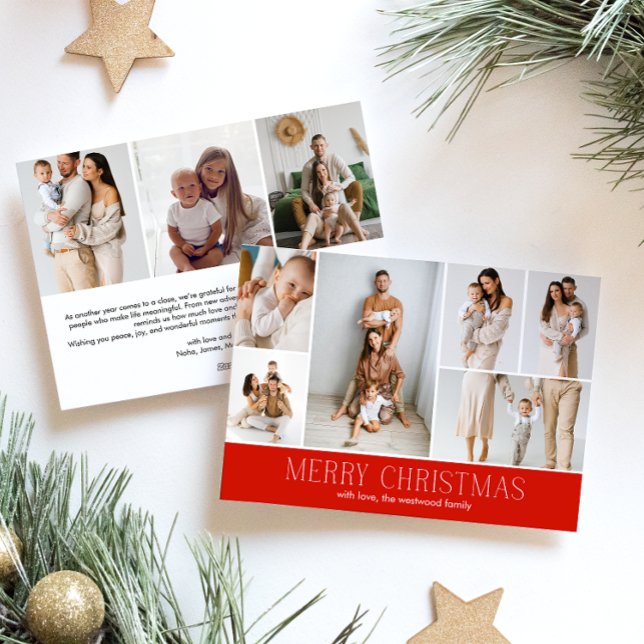 Cartes Pour Fêtes Annuelles RED Joyeux Noël Elégant 9 Collage Multi Photo (Créateur téléchargé)