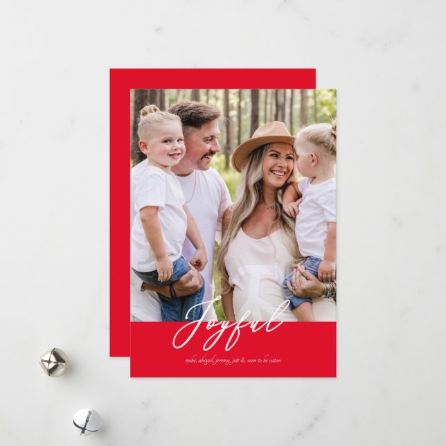 Cartes Pour Fêtes Annuelles Red Joyeux Photo de famille Noël arrondi (Devant/Arrière en situation)