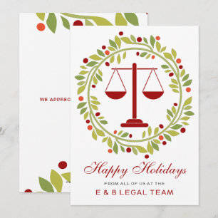 Cartes Pour Fêtes Annuelles Red Justice Scale Holly Wreath Law Firme Noël
