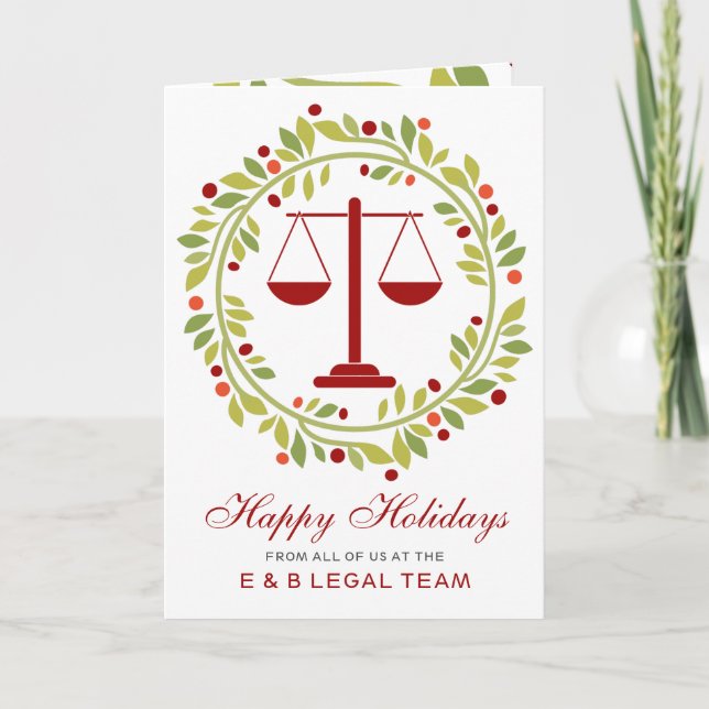 Cartes Pour Fêtes Annuelles Red Justice Scale Holly Wreath Lawyer Christmas (Devant)
