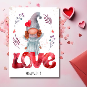 Cartes Pour Fêtes Annuelles Red Love Avec Aquarelle Lady Gnome Valentine