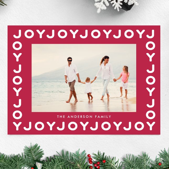 Cartes Pour Fêtes Annuelles RED Magenta JOY | Cadre photo de Noël (Créateur téléchargé)