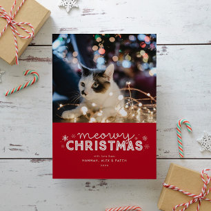 Cartes Pour Fêtes Annuelles Red Meowy Photo de Noël