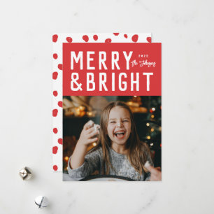 Cartes Pour Fêtes Annuelles Red Merry & Bright Bold Typographie de Noël Photo