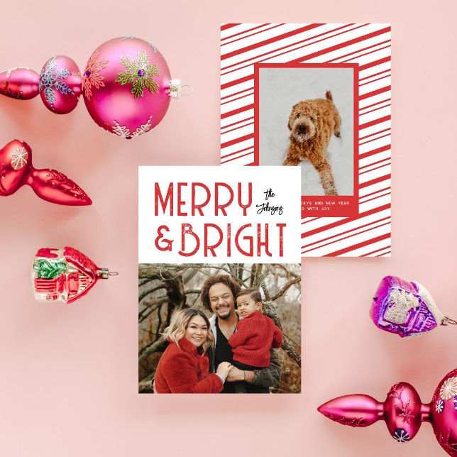 Cartes Pour Fêtes Annuelles Red Merry & Bright Retro Typographie Photo (Créateur téléchargé)